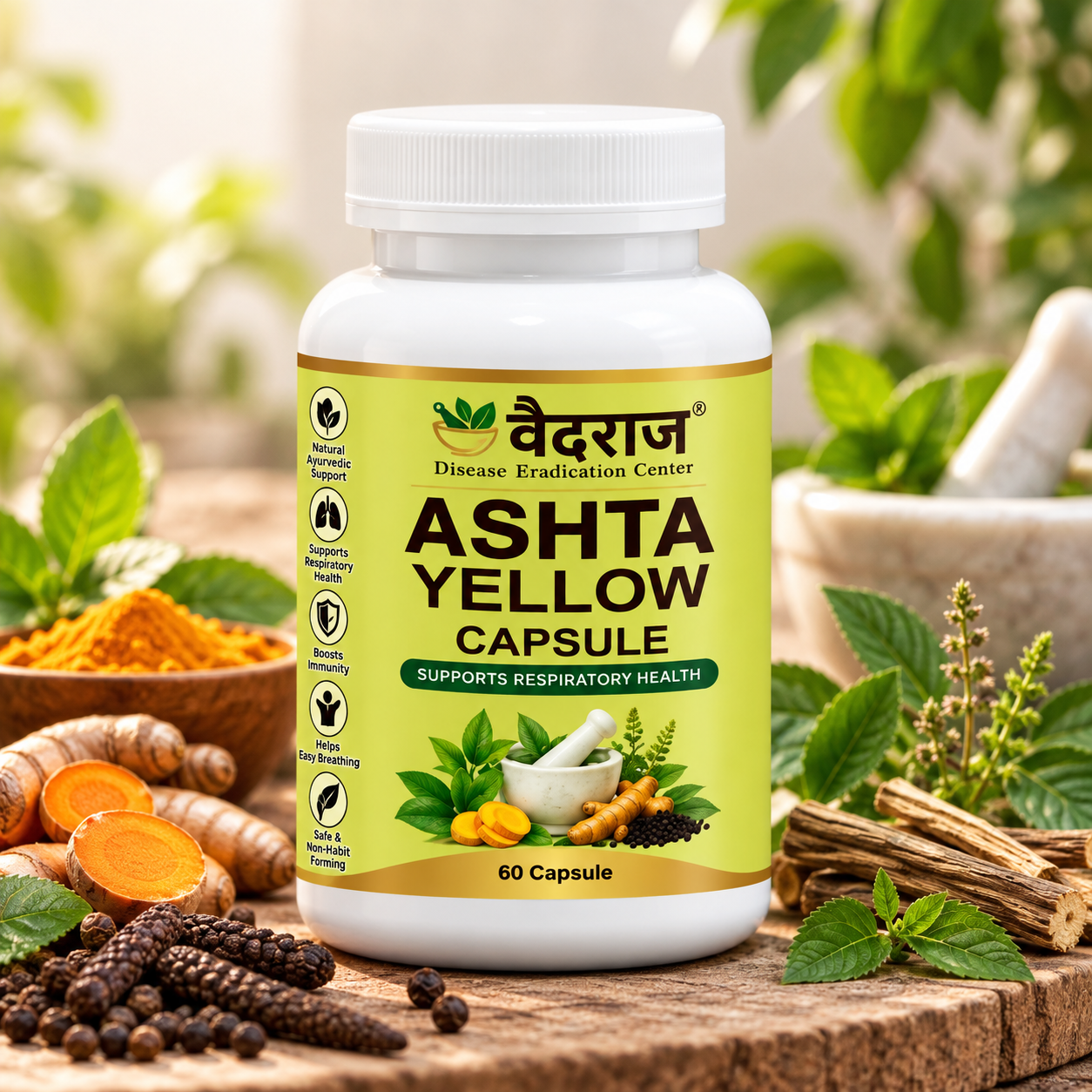 Vaidraj Astha Yellow Tablet – Ayurvedic Respiratory & Breathing Support