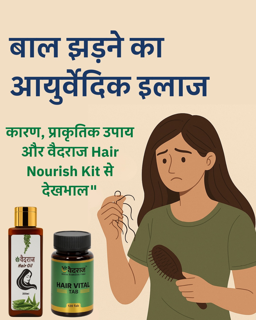 "बाल झड़ने का आयुर्वेदिक इलाज: कारण, प्राकृतिक उपाय और वैदराज Hair Nourish Kit से देखभाल"